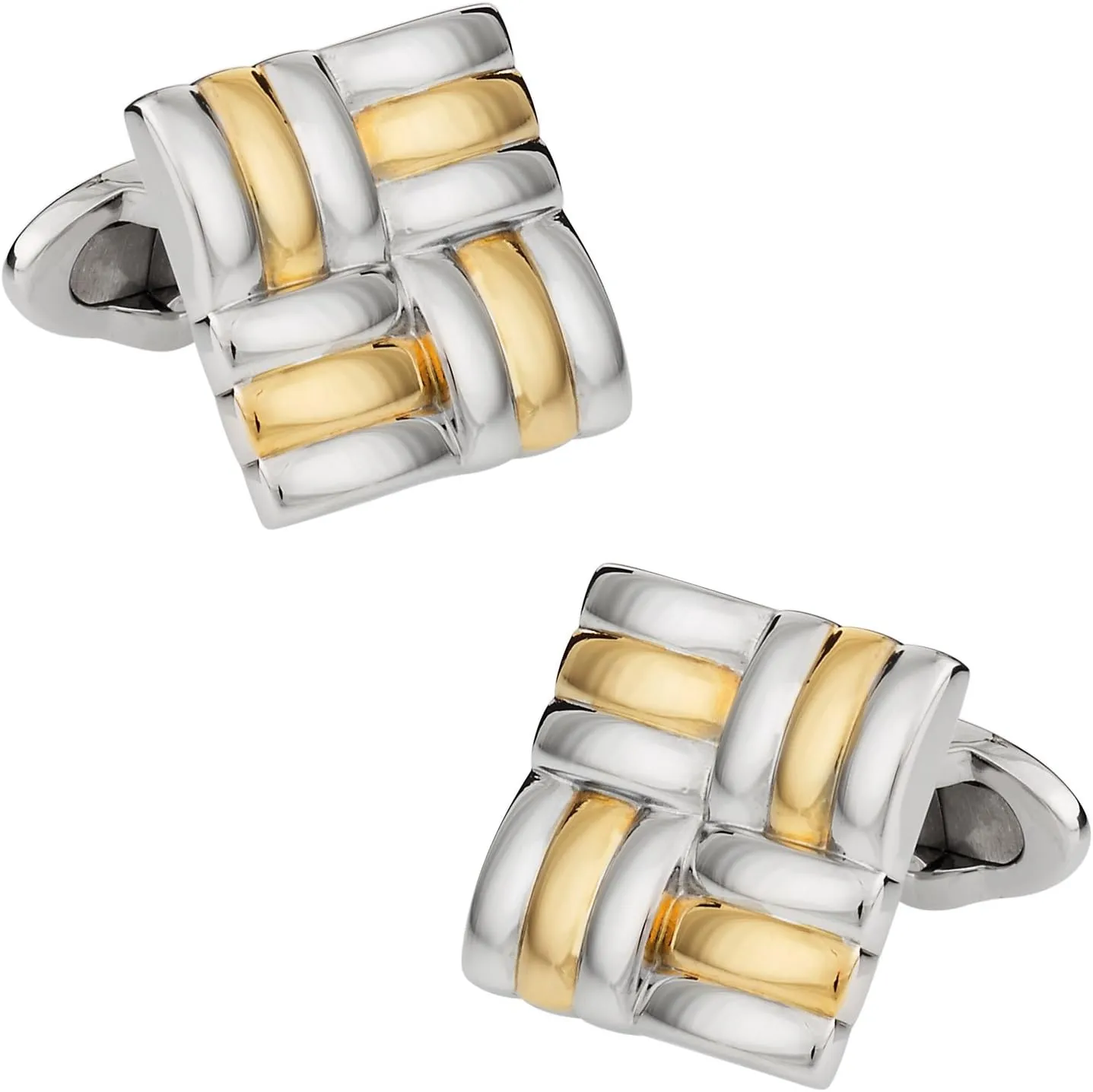 Cuff-Daddy Gold-Tone Overlap Stainless Steel Cufflinks with Presentation Gift Box | Classic Gold-Tone and Steel Strips Layered Design Business Jewelry Gift for Wedding Groomsmen Formal Occasions