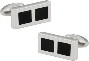 Cuff-Daddy Rectangular Black Enamel Silver Cufflinks with Presentation Box