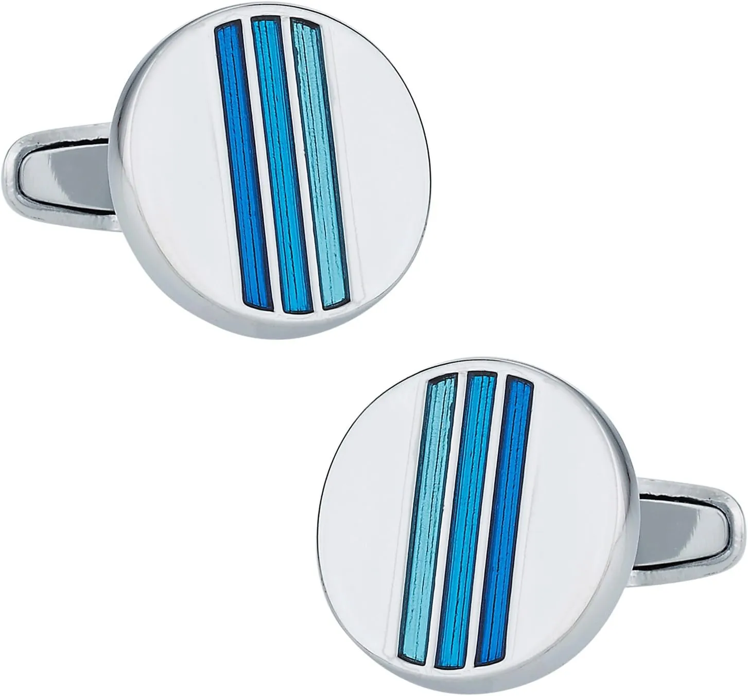 Cuff-Daddy Trendy Tonal Blue Enamel Round Silver Cufflinks with Presentation Box
