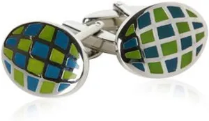 Cuff-Daddy Two Tone Green Enamel Oval Cufflinks with Presentation Box