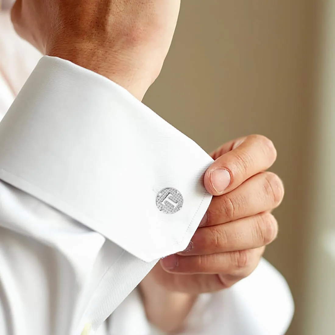 Cufflinks for Men Stainless Steel Cufflinks Classic Initial Cufflink Engraved Silver Cuff Links Alphabet Letter A-Z with Gift Box