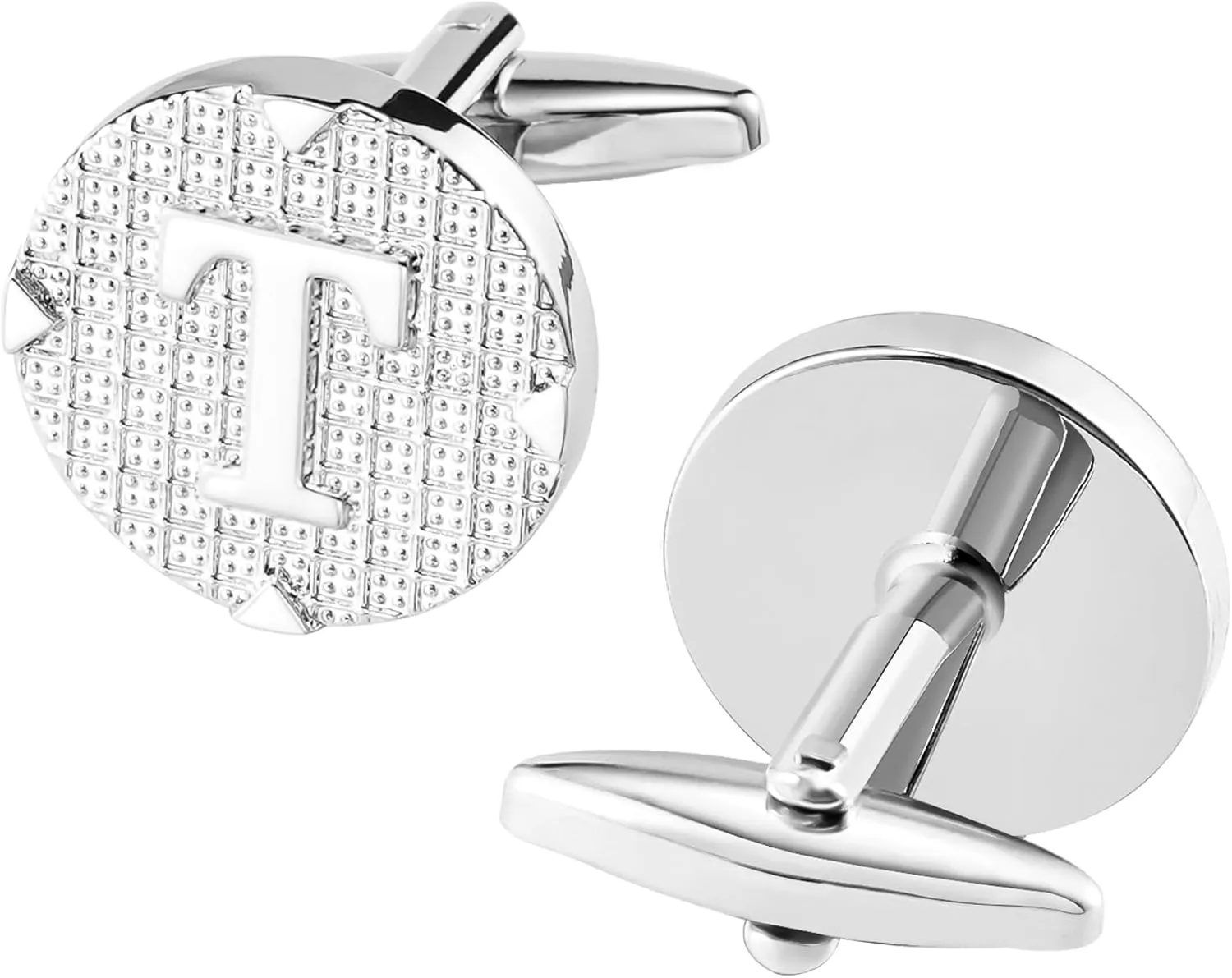 Cufflinks for Men Stainless Steel Cufflinks Classic Initial Cufflink Engraved Silver Cuff Links Alphabet Letter A-Z with Gift Box