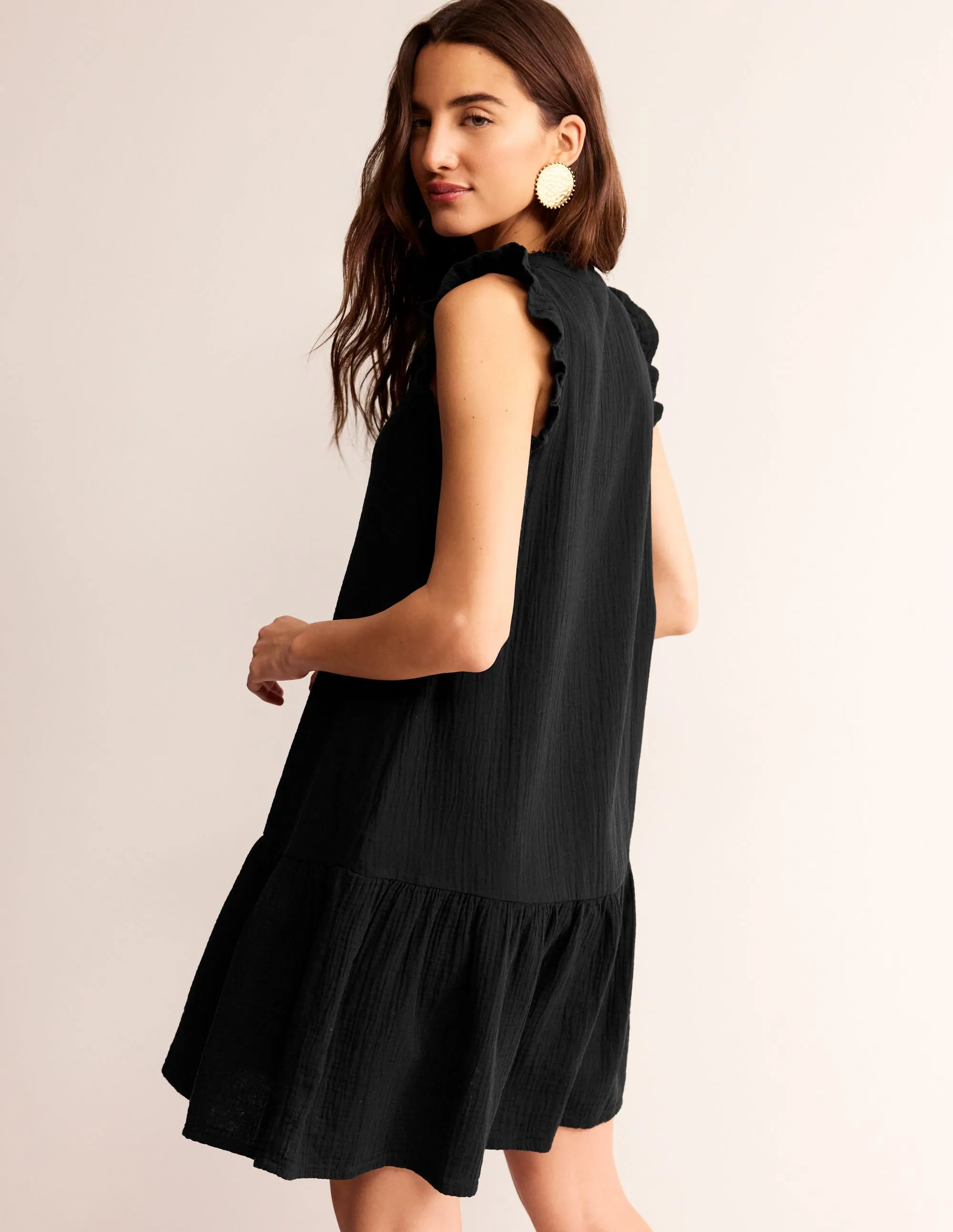 Daisy Double Cloth Short Dress-Black