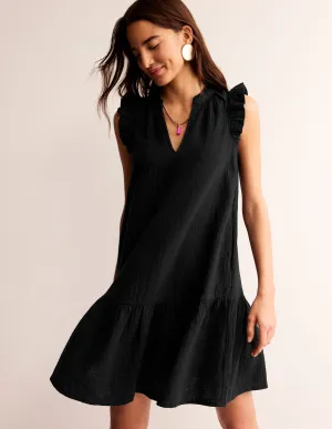 Daisy Double Cloth Short Dress-Black