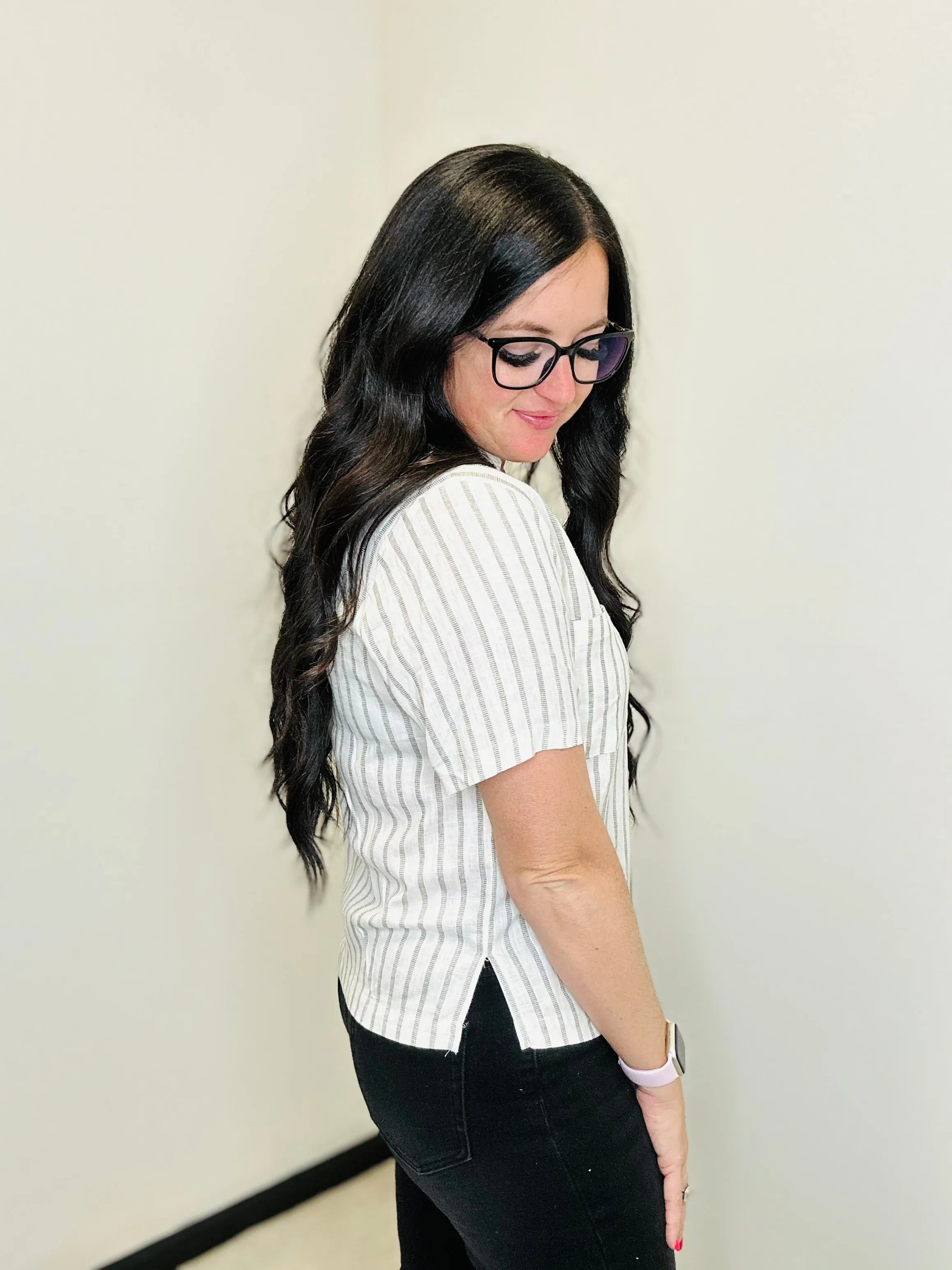 Deb Black & White Striped Blouse