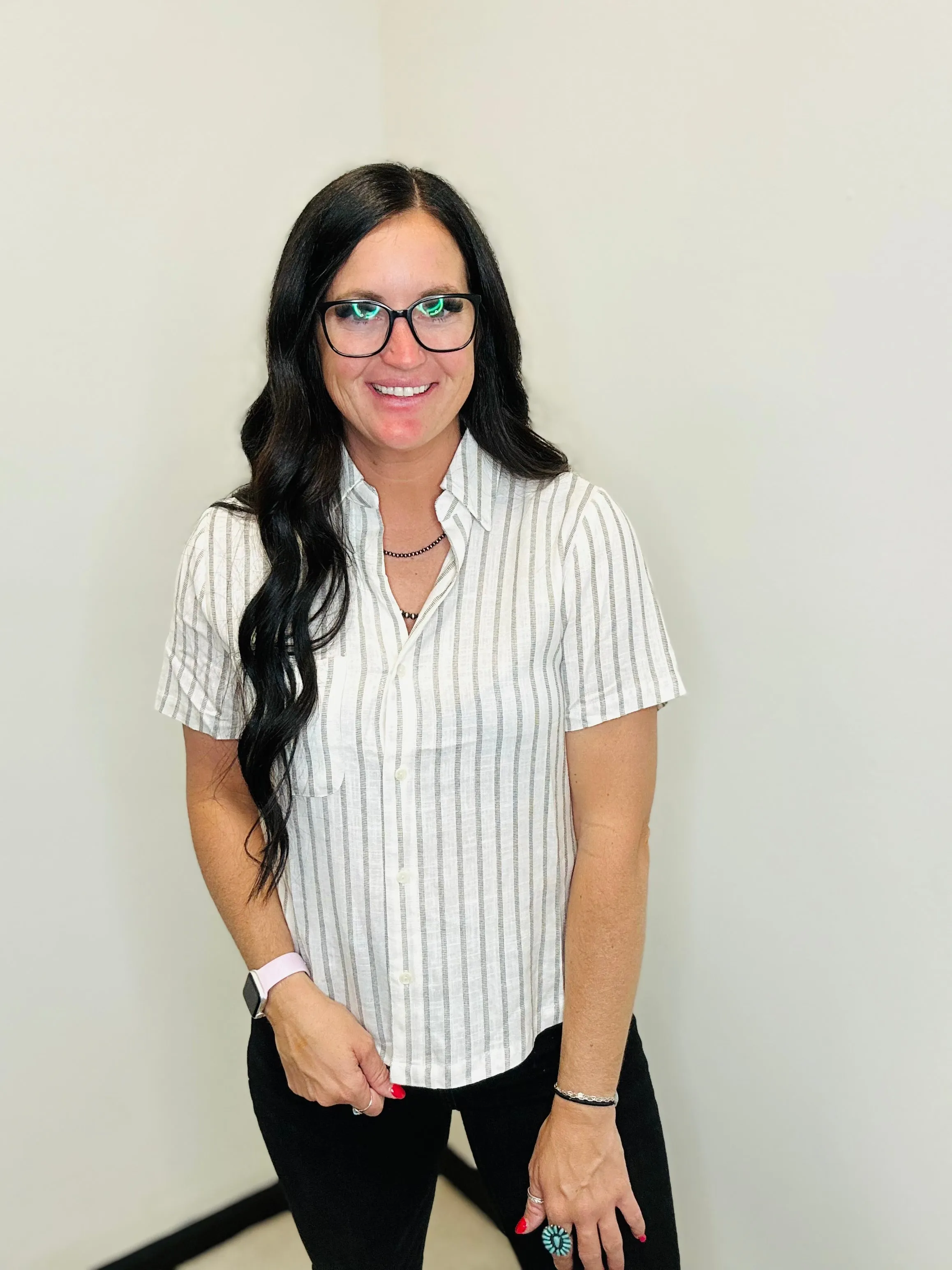 Deb Black & White Striped Blouse