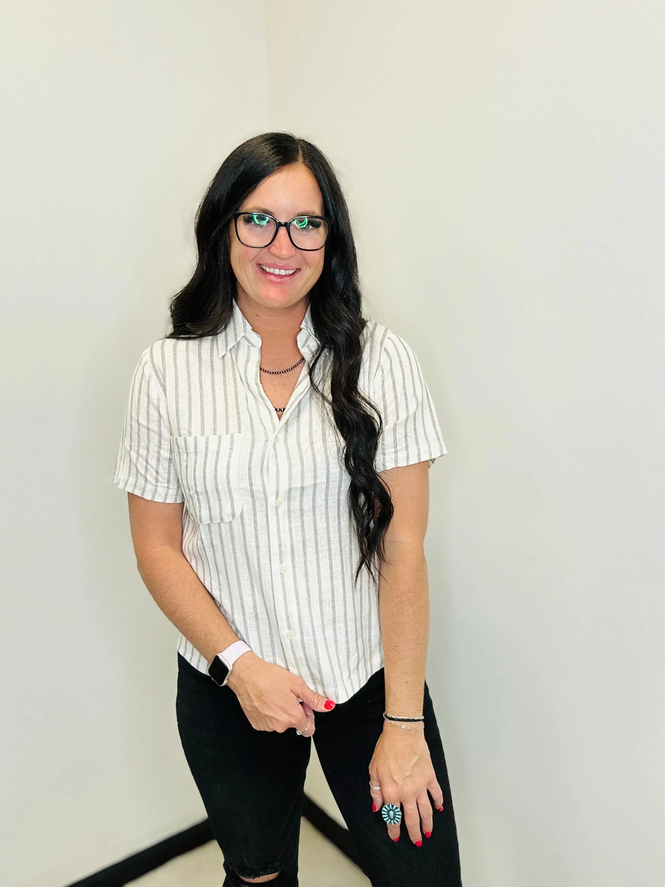 Deb Black & White Striped Blouse