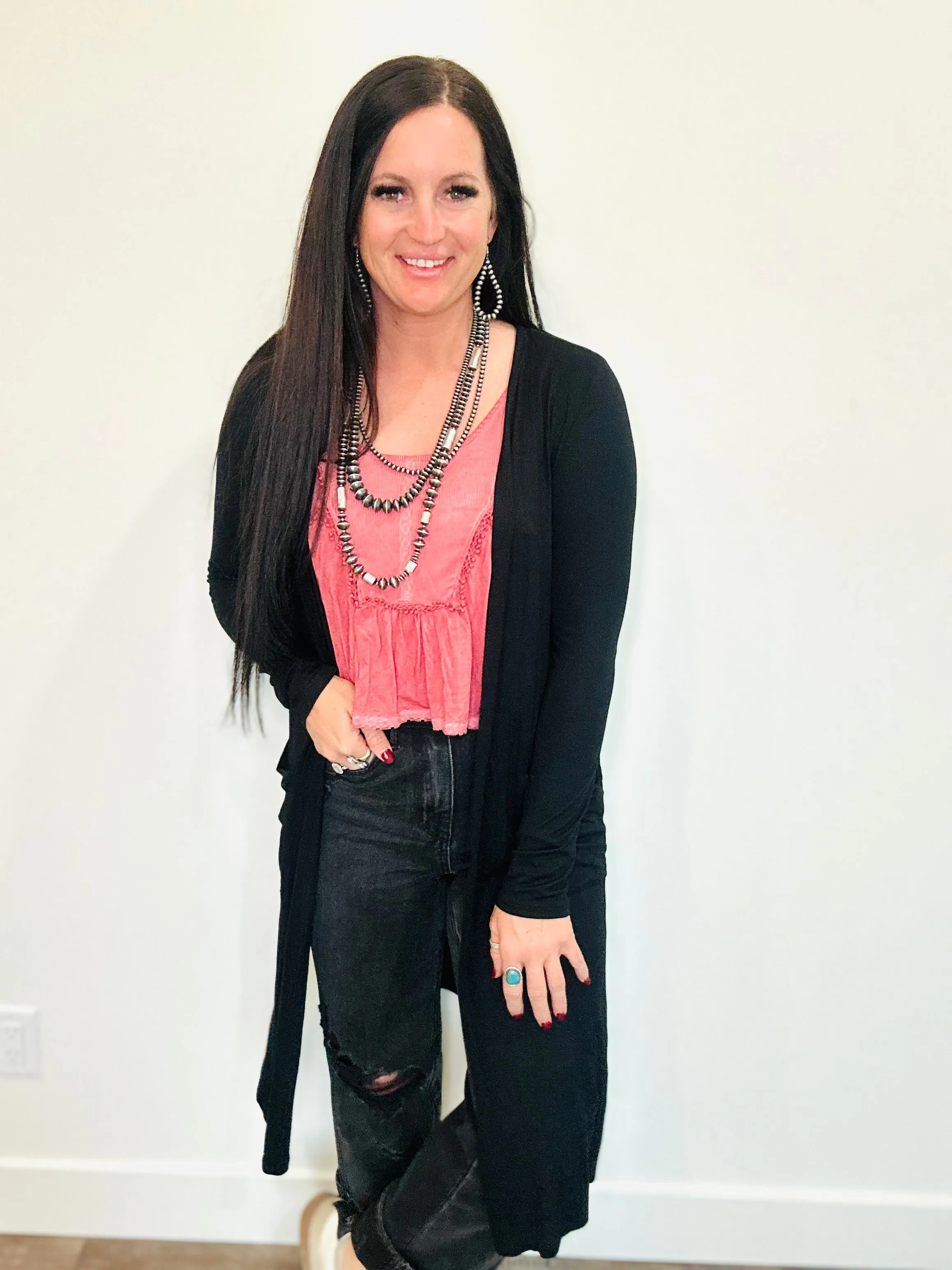 Deedee Open Front Black Cardigan