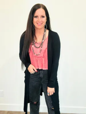 Deedee Open Front Black Cardigan