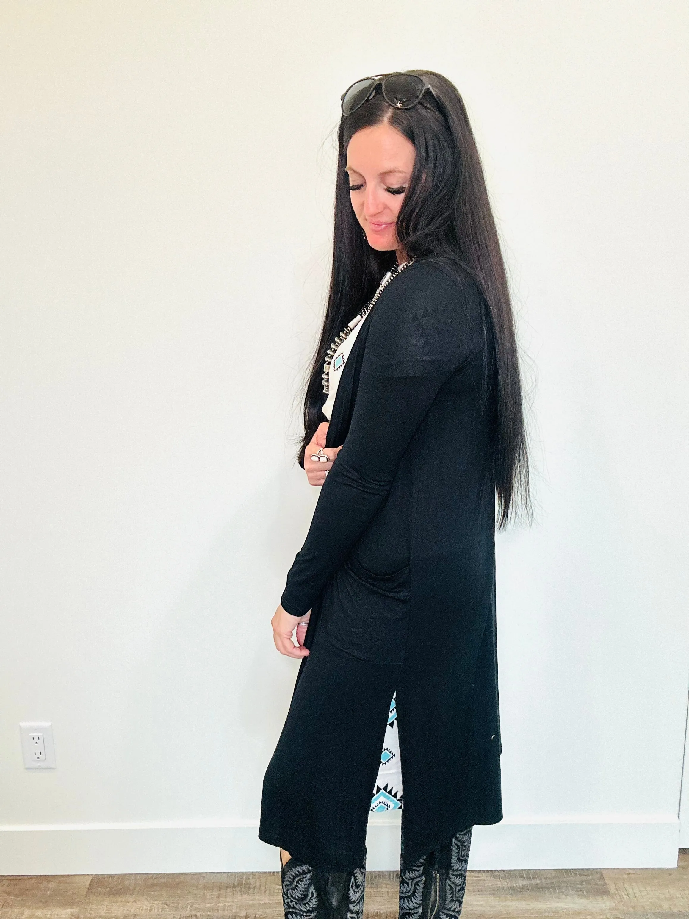 Deedee Open Front Black Cardigan