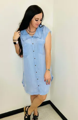 Delaney Denim Peter Pan Collar Shirt Dress