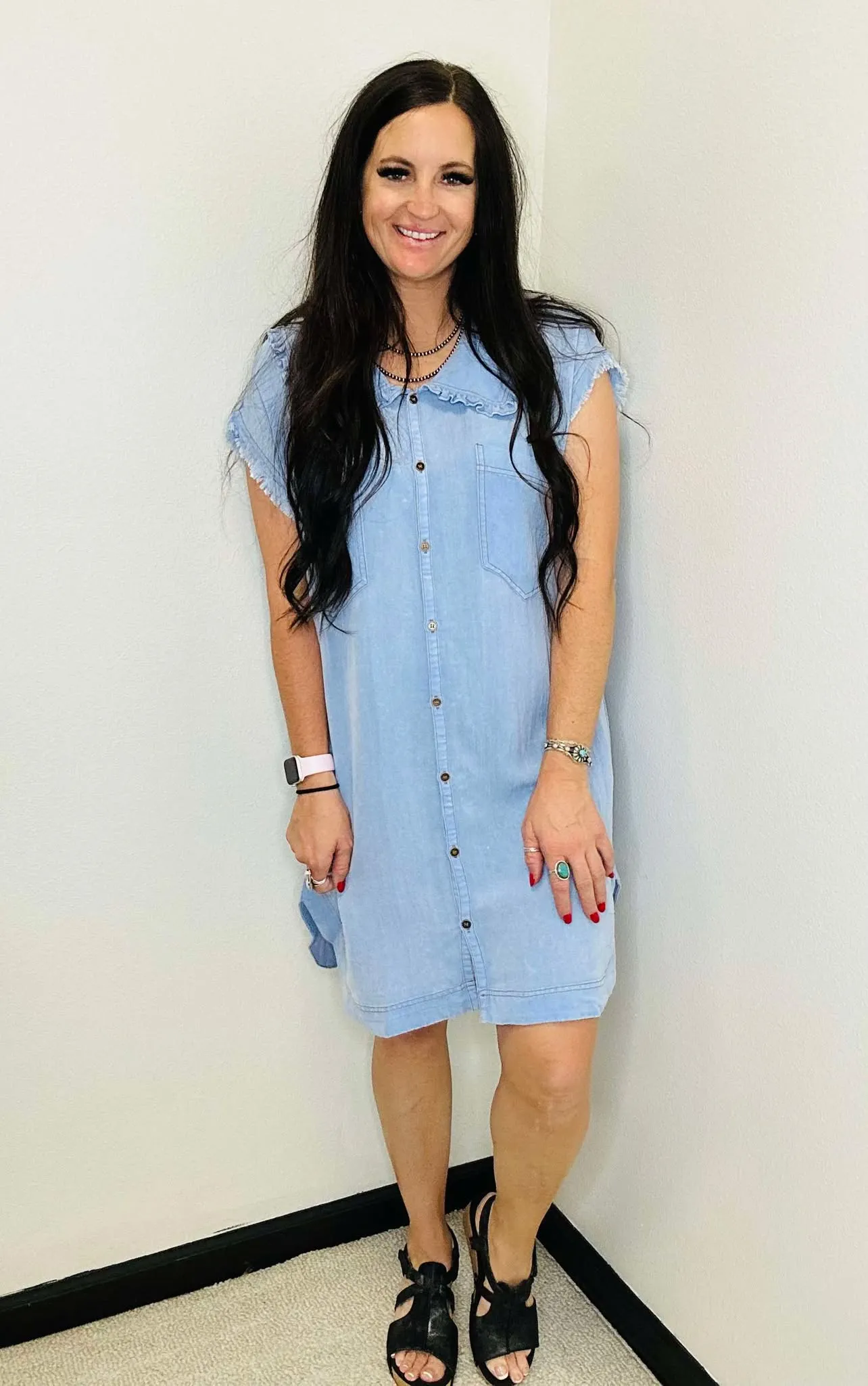 Delaney Denim Peter Pan Collar Shirt Dress