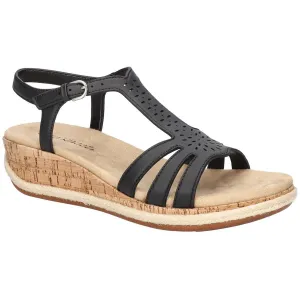 Easy Street Womens Dorinda Faux Leather T-Strap Wedge Sandals