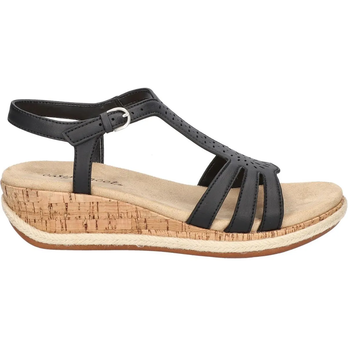 Easy Street Womens Dorinda Faux Leather T-Strap Wedge Sandals