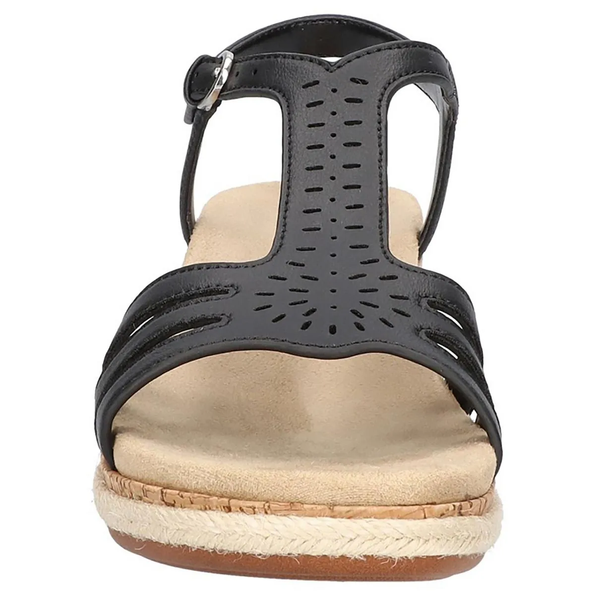 Easy Street Womens Dorinda Faux Leather T-Strap Wedge Sandals