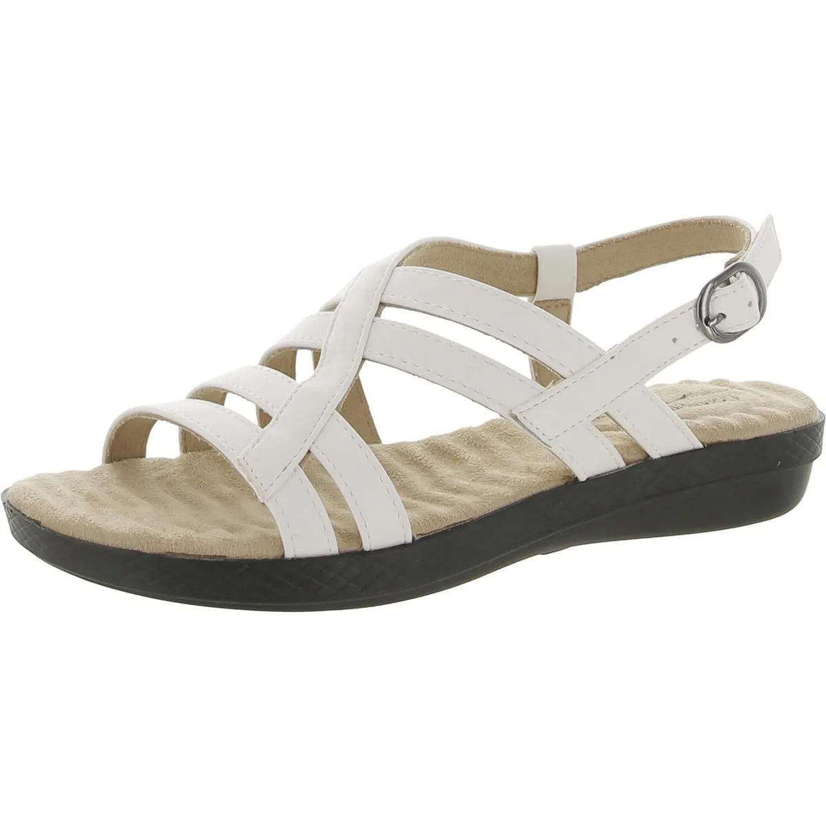 Easy Street Womens Lobo Faux Leather Peep-Toe Slingback Sandals