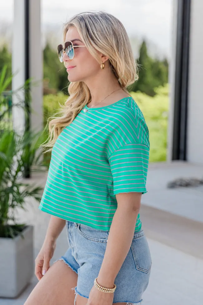 Easy Way Out Green And Pink Striped Crop T-Shirt