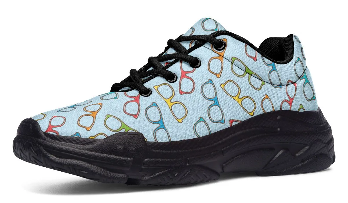 Eye Glasses Pattern Blue Chunky Sneakers
