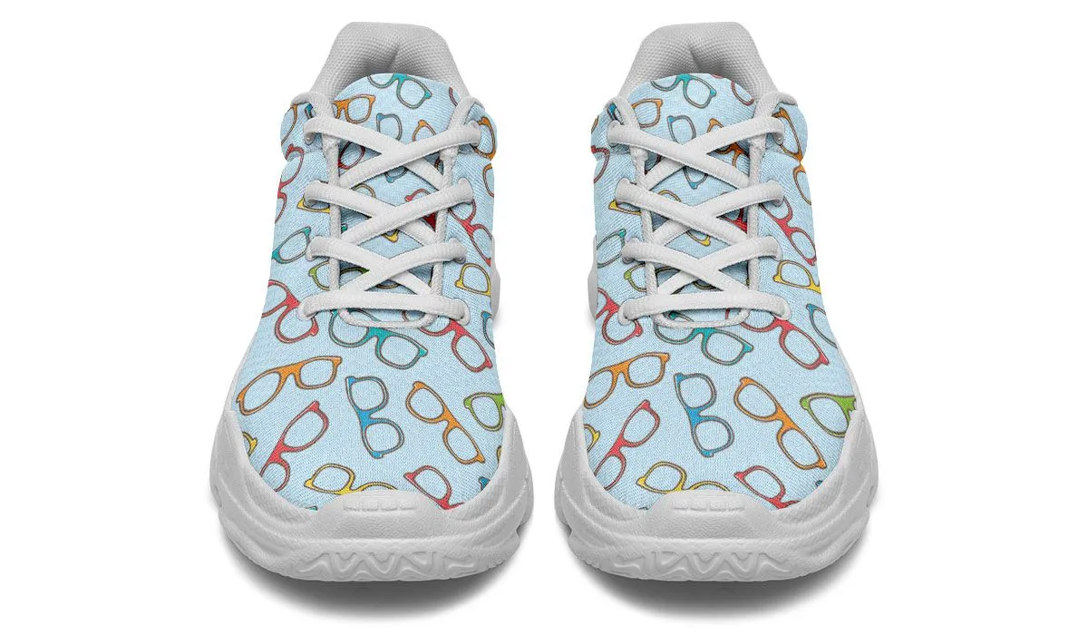 Eye Glasses Pattern Blue Chunky Sneakers