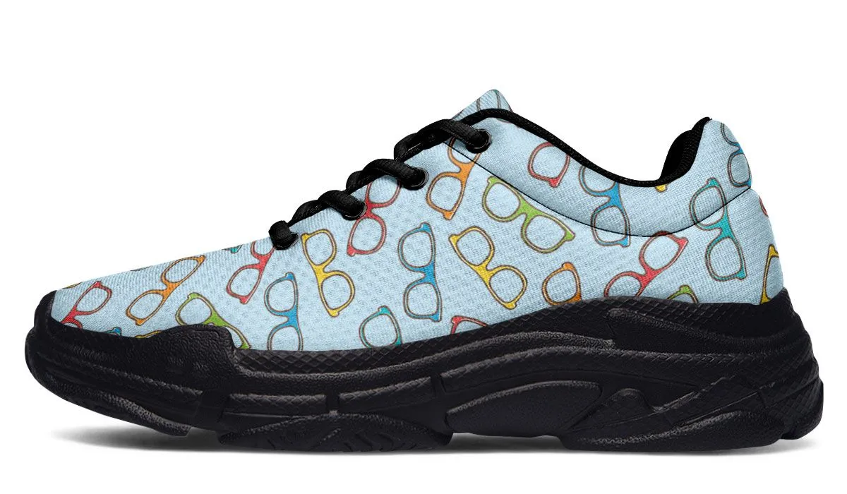 Eye Glasses Pattern Blue Chunky Sneakers