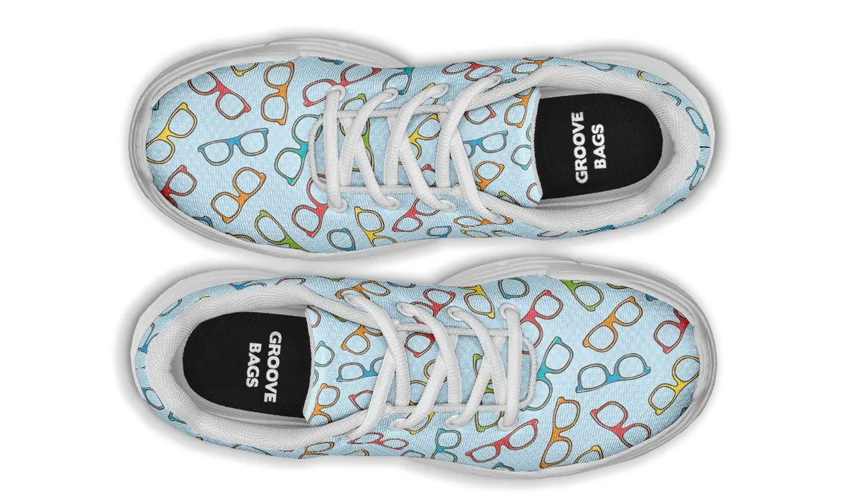 Eye Glasses Pattern Blue Chunky Sneakers