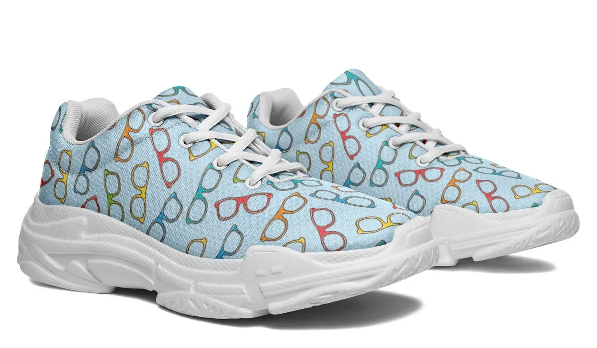 Eye Glasses Pattern Blue Chunky Sneakers