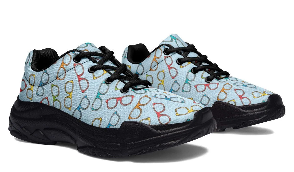 Eye Glasses Pattern Blue Chunky Sneakers