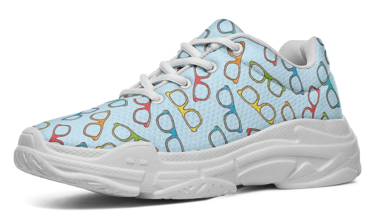 Eye Glasses Pattern Blue Chunky Sneakers