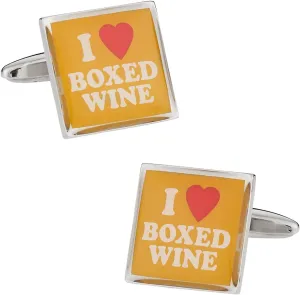 Funny Mens Cuff Links I Love Boxed Wine Cufflinks Cuff Links with Presentation Box