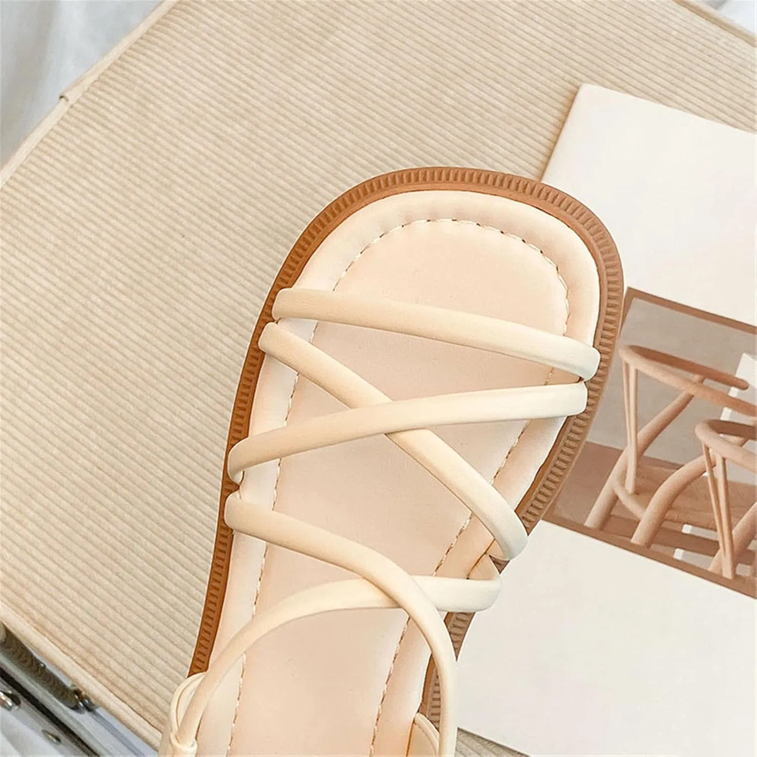 Girls Sandals Open Toe Elastic Ankle Strap Dress Shoes Slip On Beach Flat Sandals Anti-Slip Rubber Sole Sandal