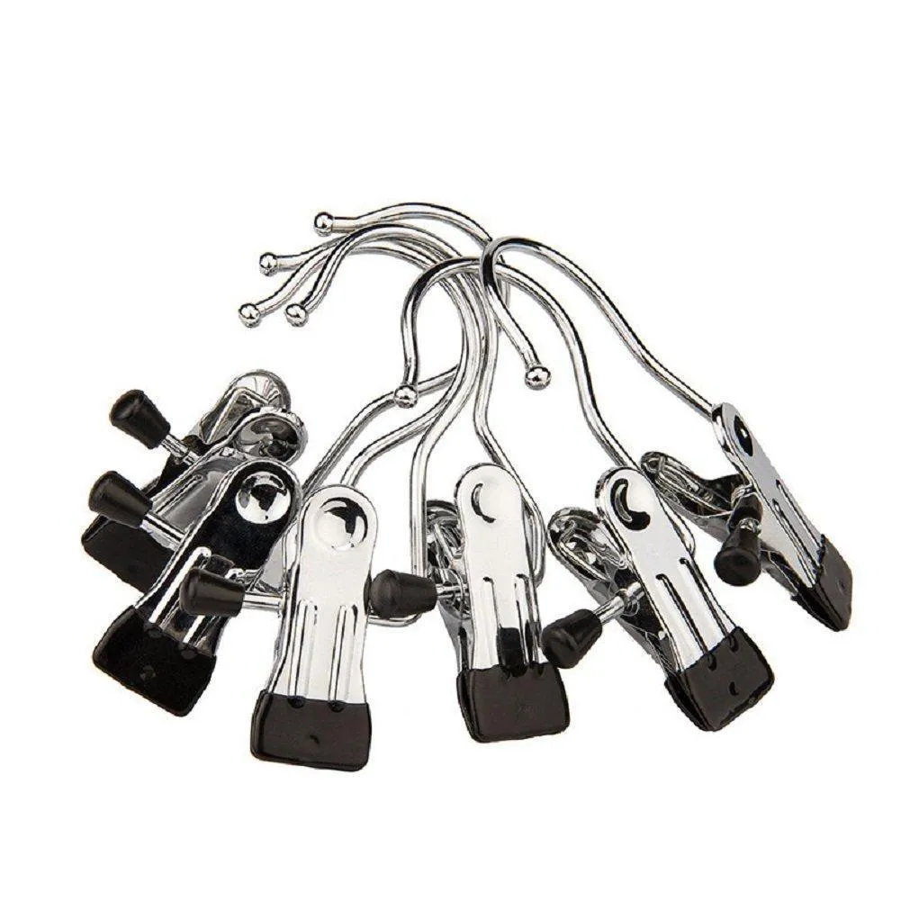 glasstore 6Pcs Stainless Steel Heavy Duty Drying Racks Portable Hanger Clips Laundry Hooks Hanging Clothes Pins Single Clip Scarf Closet Organizer Hanger for Travel and Home