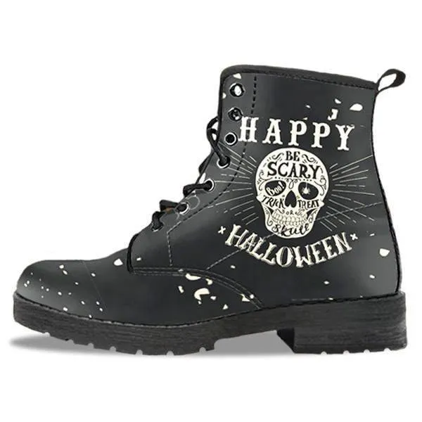 Gothic Halloween Biker Boots for Him & Her, Vegan-Friendly Black Leather
