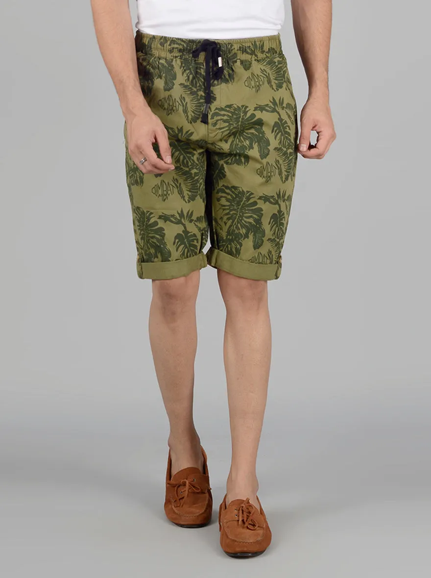 Grass Green Printed Regular Fit Capri | JadeBlue