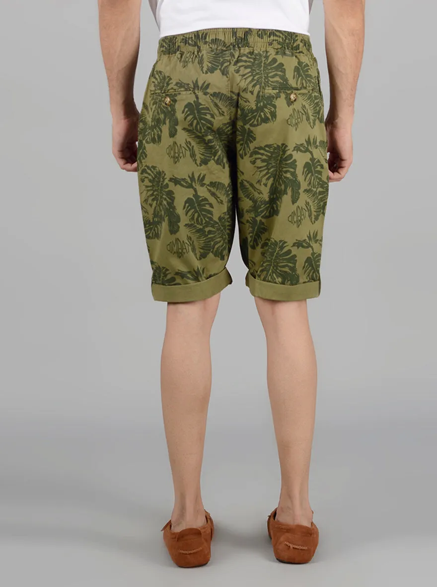 Grass Green Printed Regular Fit Capri | JadeBlue