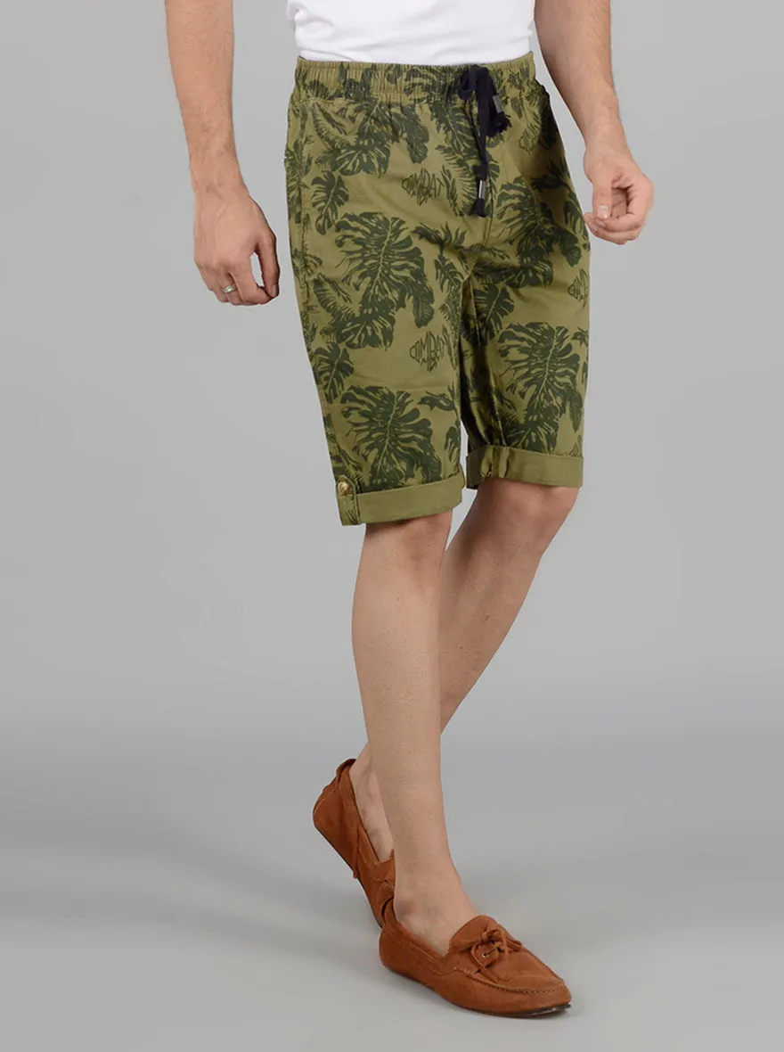 Grass Green Printed Regular Fit Capri | JadeBlue