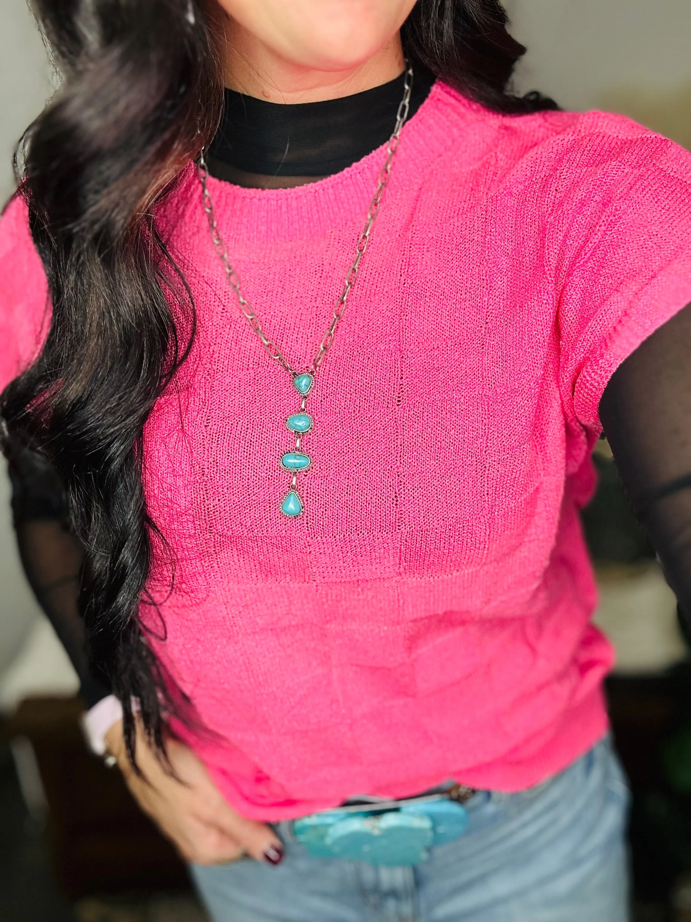 Greta Pink Textured Short Sleeve Sweater
