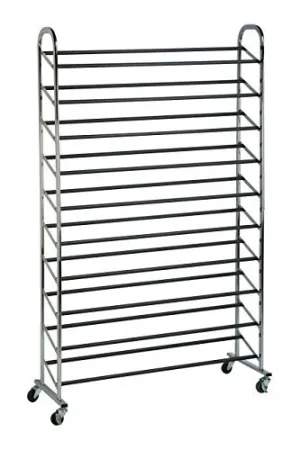 Honey-Can-Do SHO-02990 10-Tier Steel Rolling Shoe Tower, Holds Up to 50-Pairs, Chrome