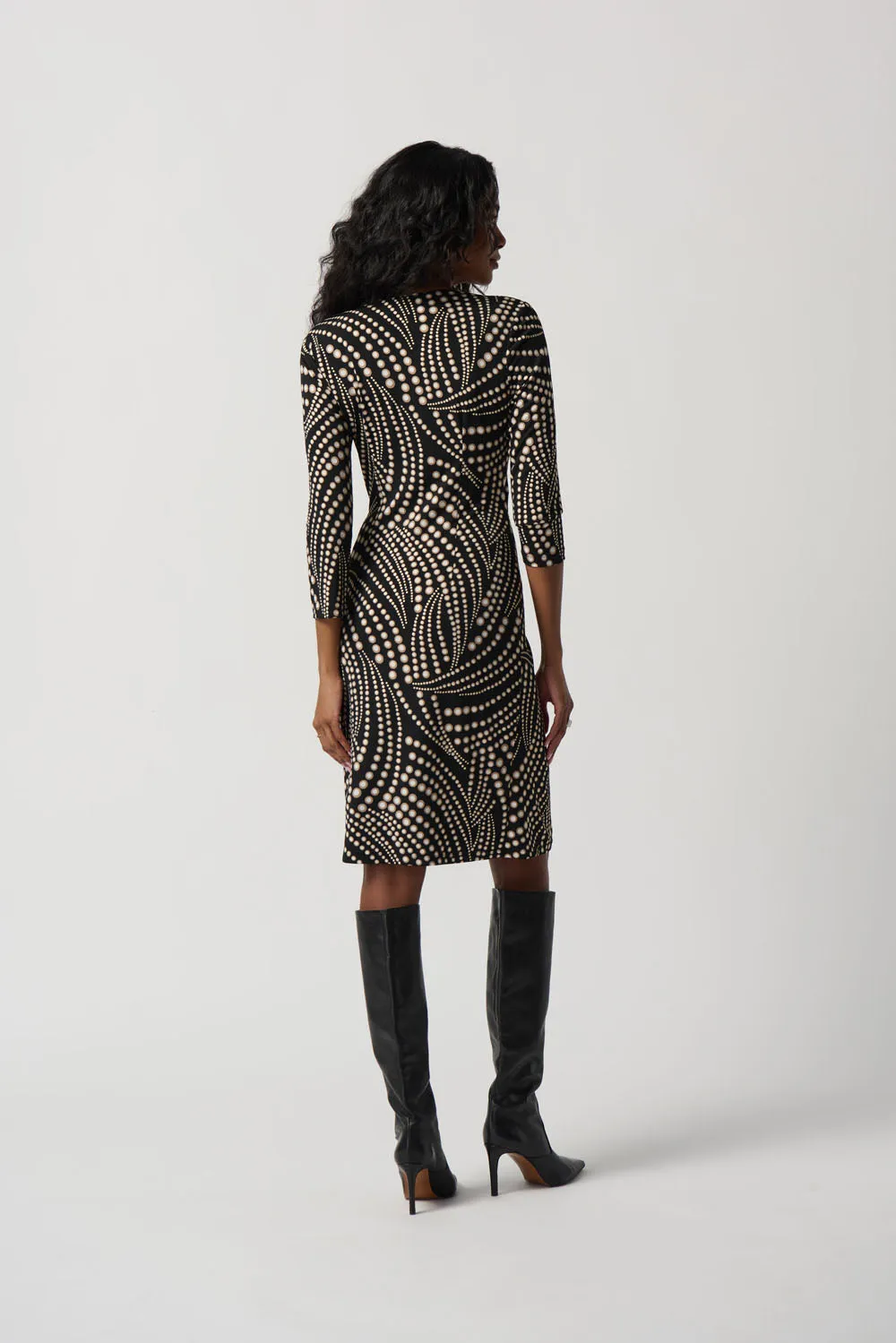 Joseph Ribkoff Black/Multi Foiled Dot Print Wrap Dress Style 234034