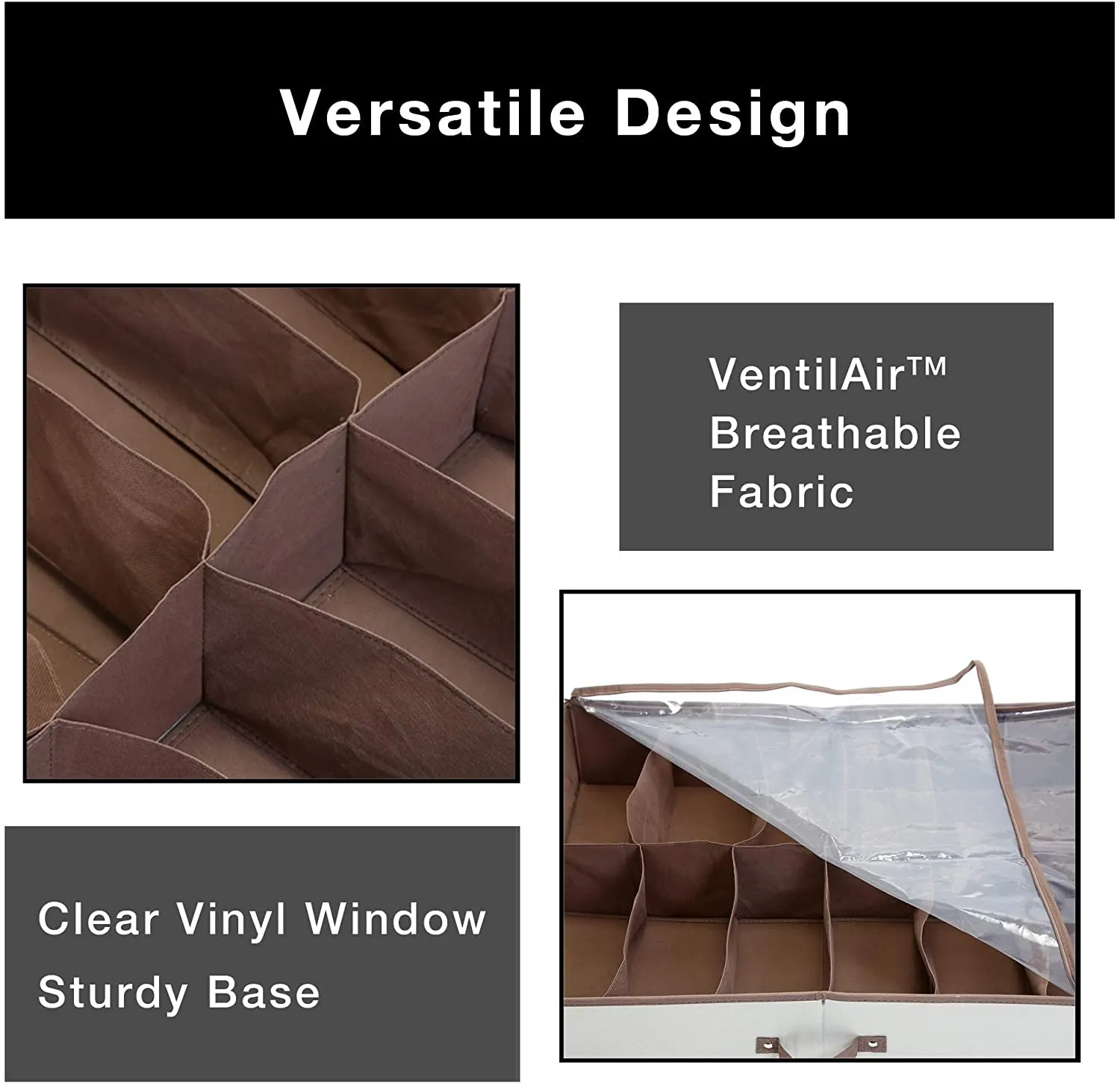 Jumbo Underbed Shoe Organizer with Zipper, Handle, and Clear Window