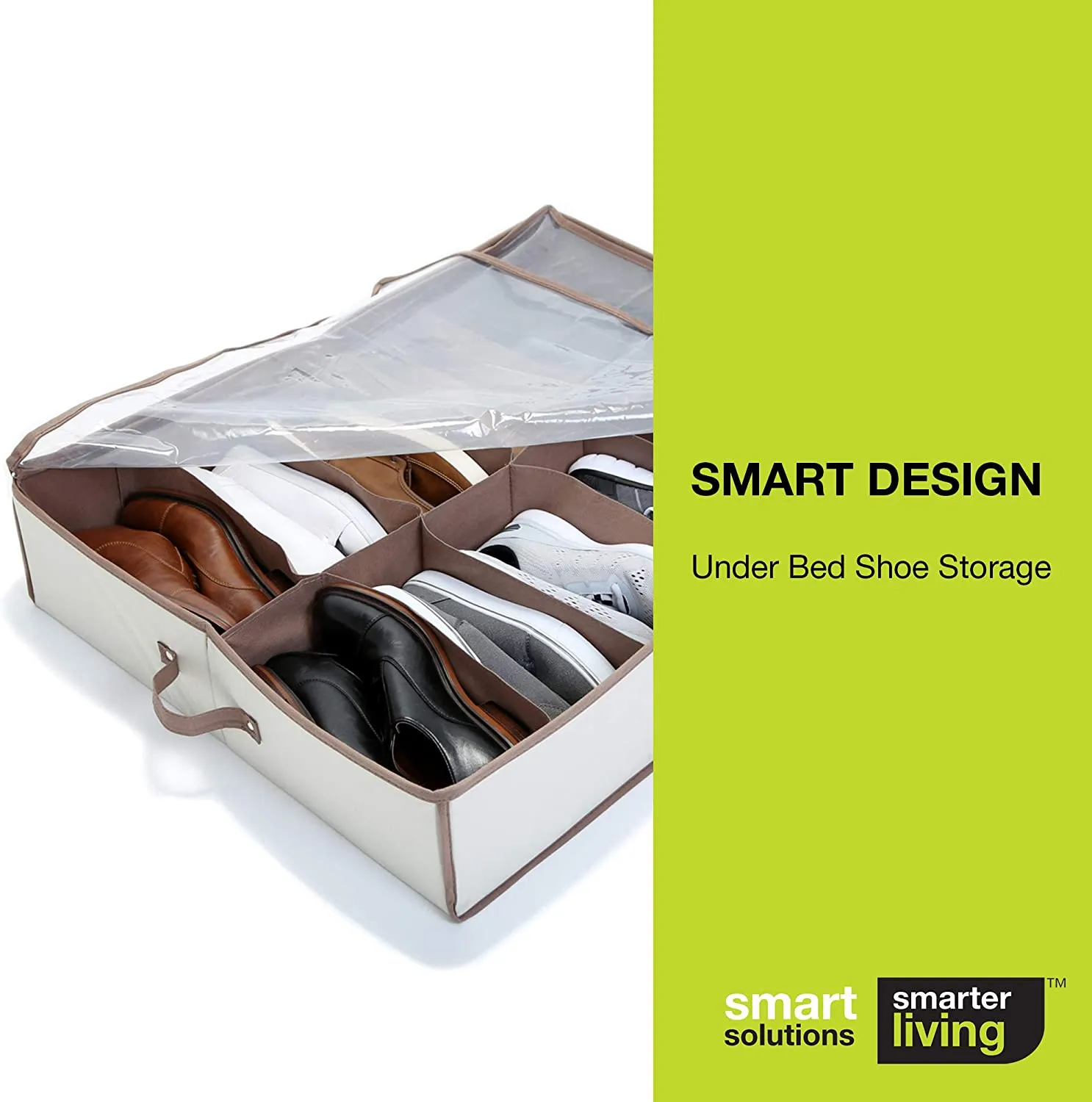 Jumbo Underbed Shoe Organizer with Zipper, Handle, and Clear Window