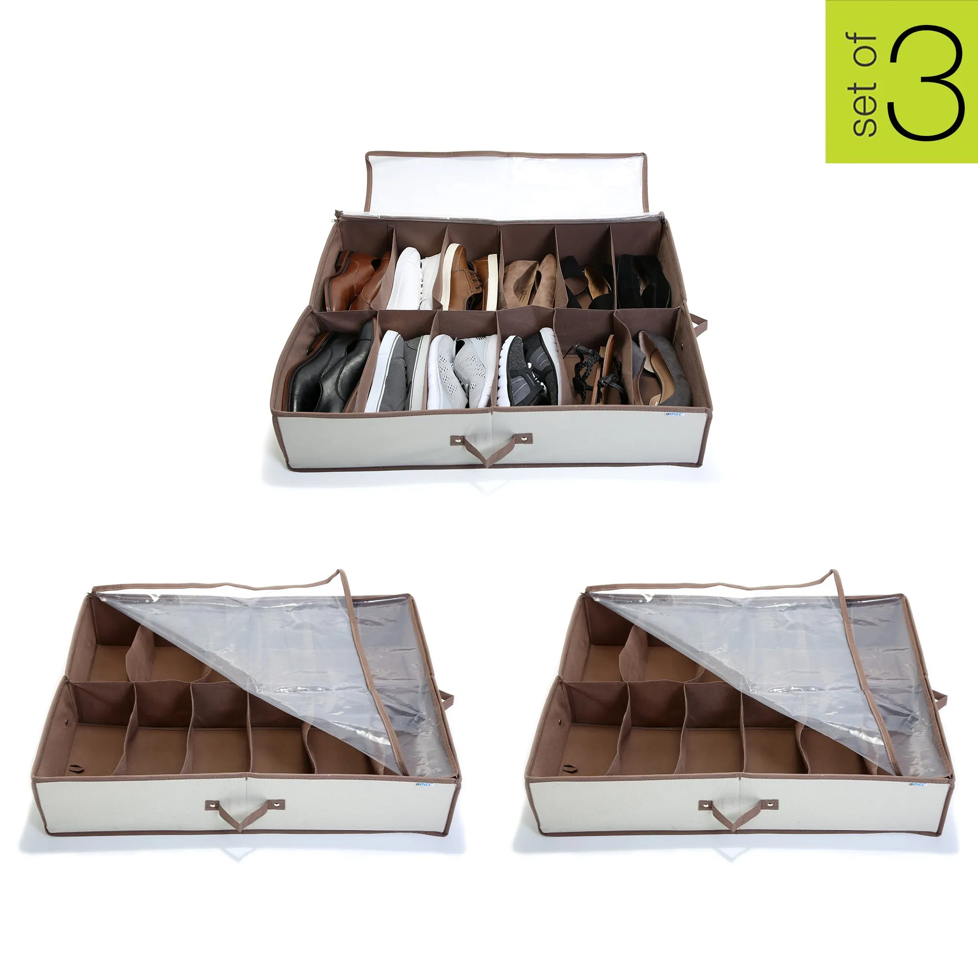 Jumbo Underbed Shoe Organizer with Zipper, Handle, and Clear Window