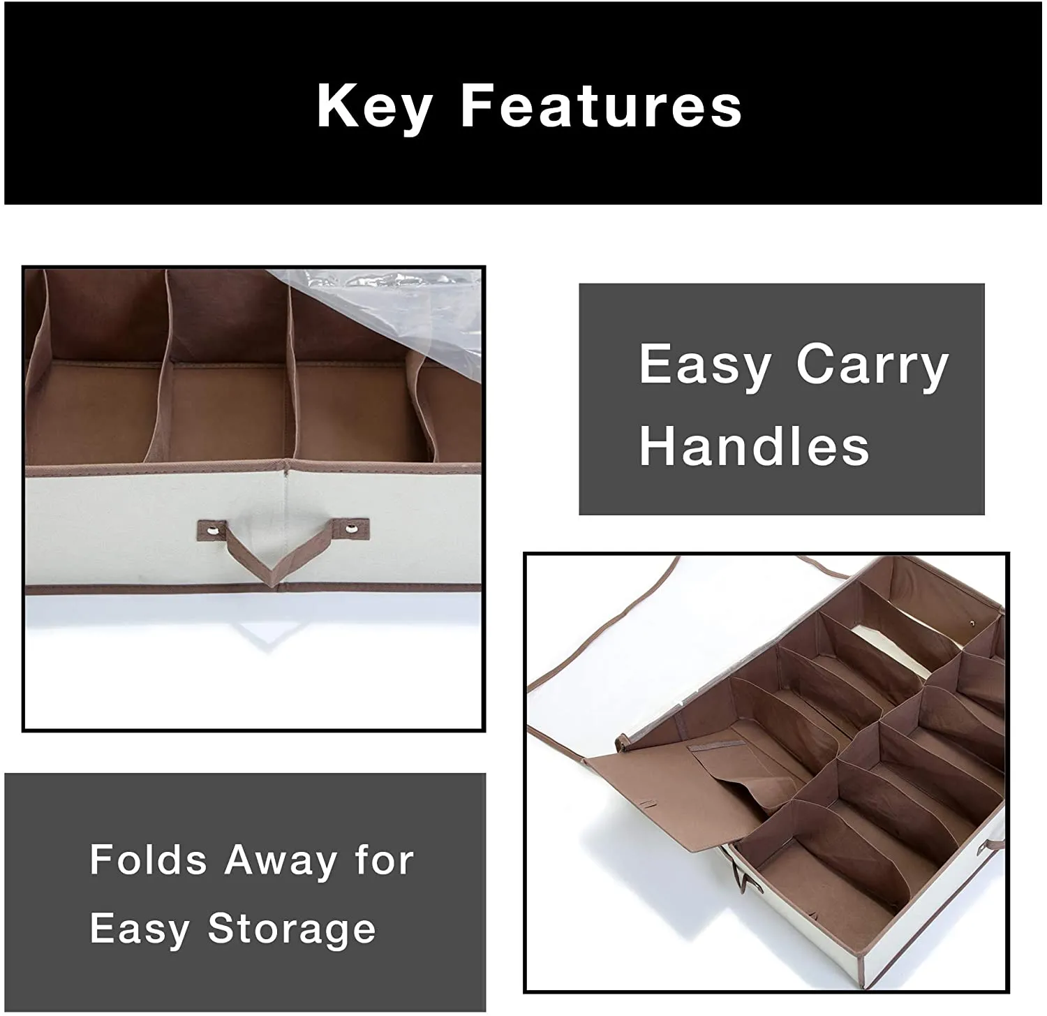 Jumbo Underbed Shoe Organizer with Zipper, Handle, and Clear Window