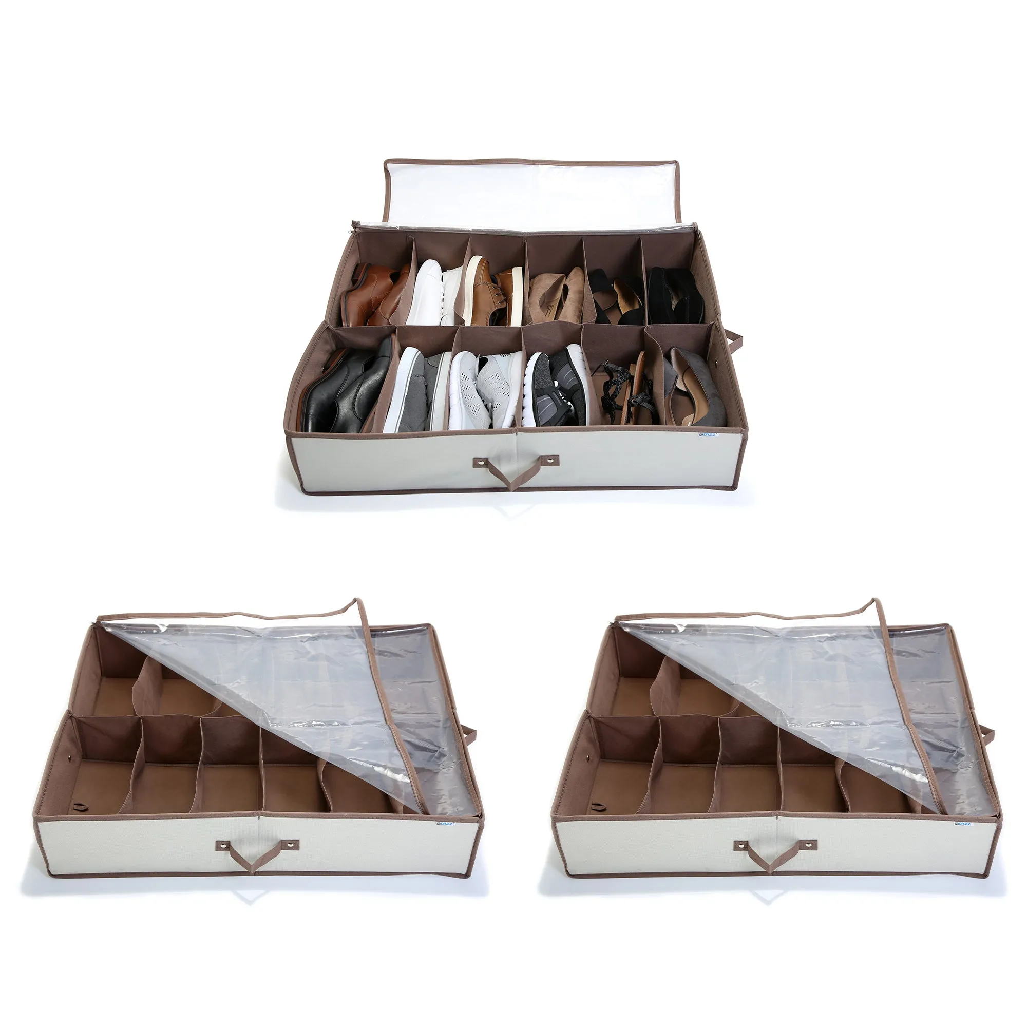 Jumbo Underbed Shoe Organizer with Zipper, Handle, and Clear Window