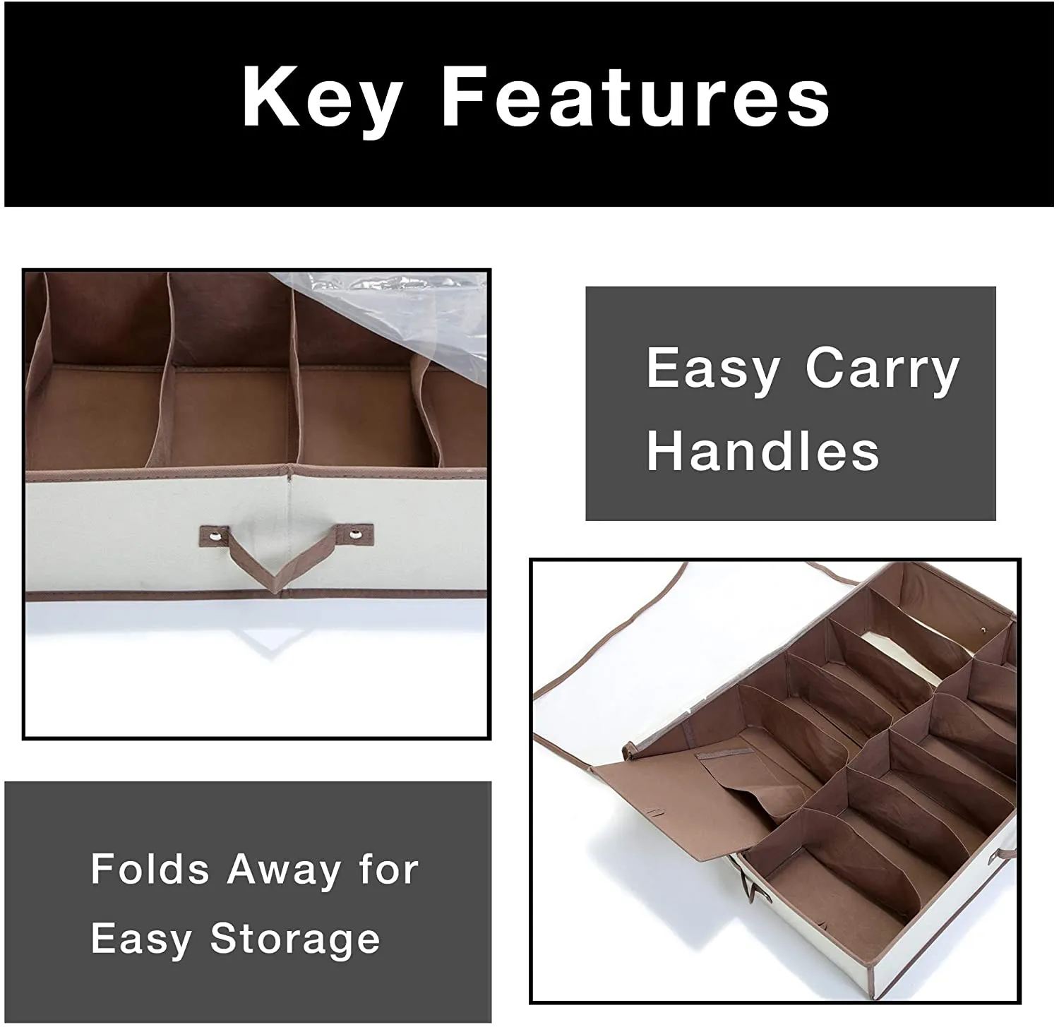 Jumbo Underbed Shoe Organizer with Zipper, Handle, and Clear Window