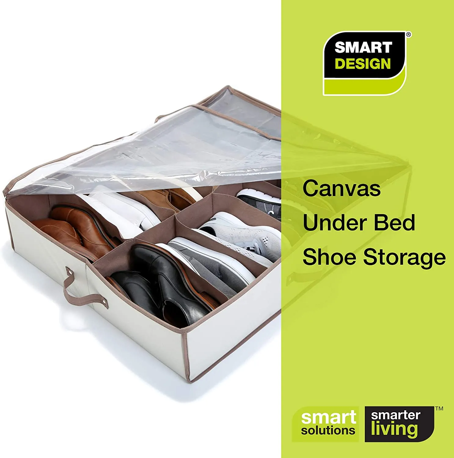 Jumbo Underbed Shoe Organizer with Zipper, Handle, and Clear Window