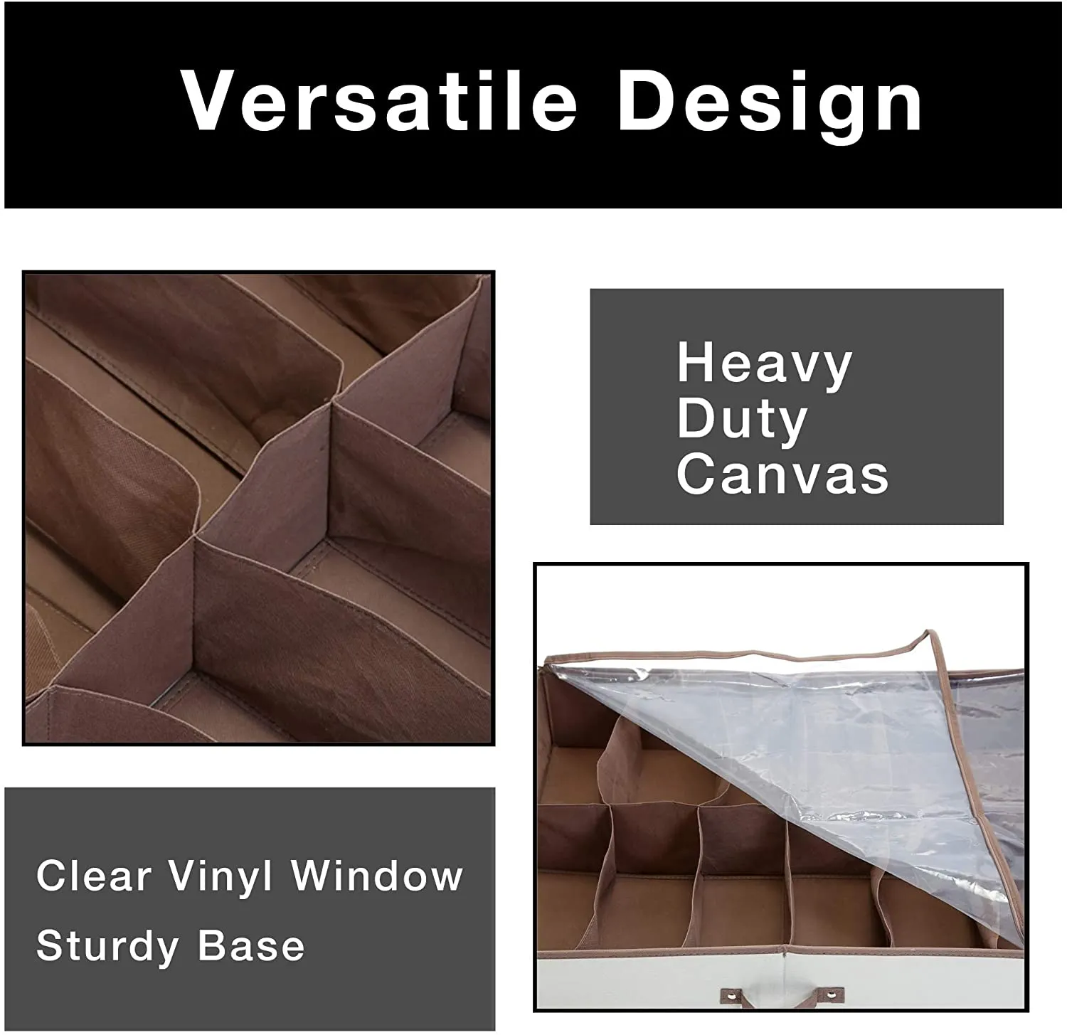 Jumbo Underbed Shoe Organizer with Zipper, Handle, and Clear Window