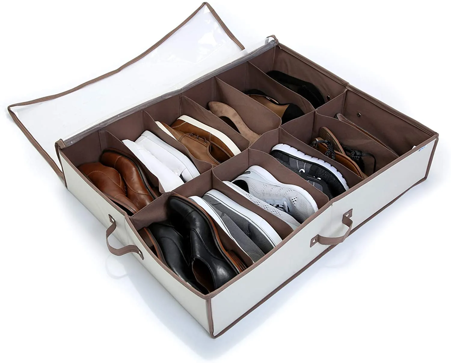Jumbo Underbed Shoe Organizer with Zipper, Handle, and Clear Window