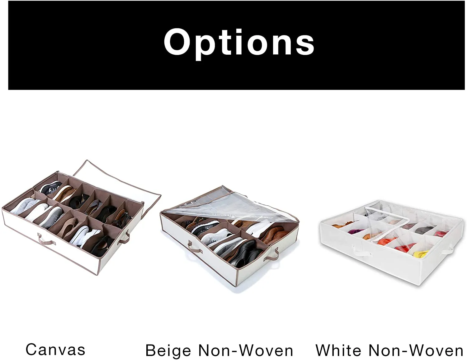 Jumbo Underbed Shoe Organizer with Zipper, Handle, and Clear Window