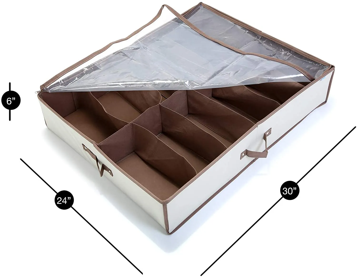 Jumbo Underbed Shoe Organizer with Zipper, Handle, and Clear Window