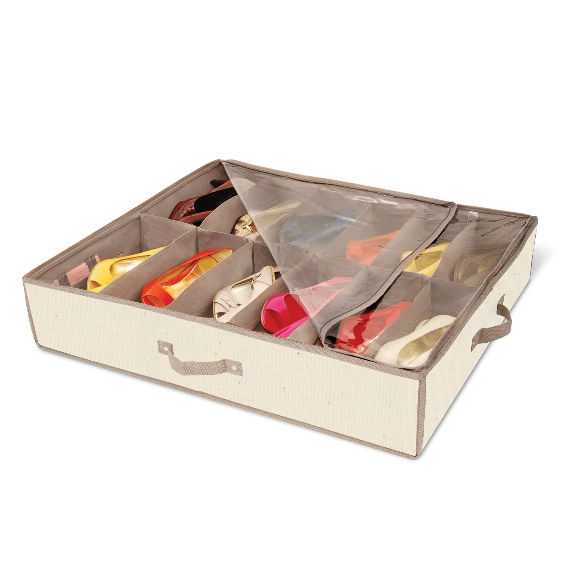 Jumbo Underbed Shoe Organizer with Zipper, Handle, and Clear Window